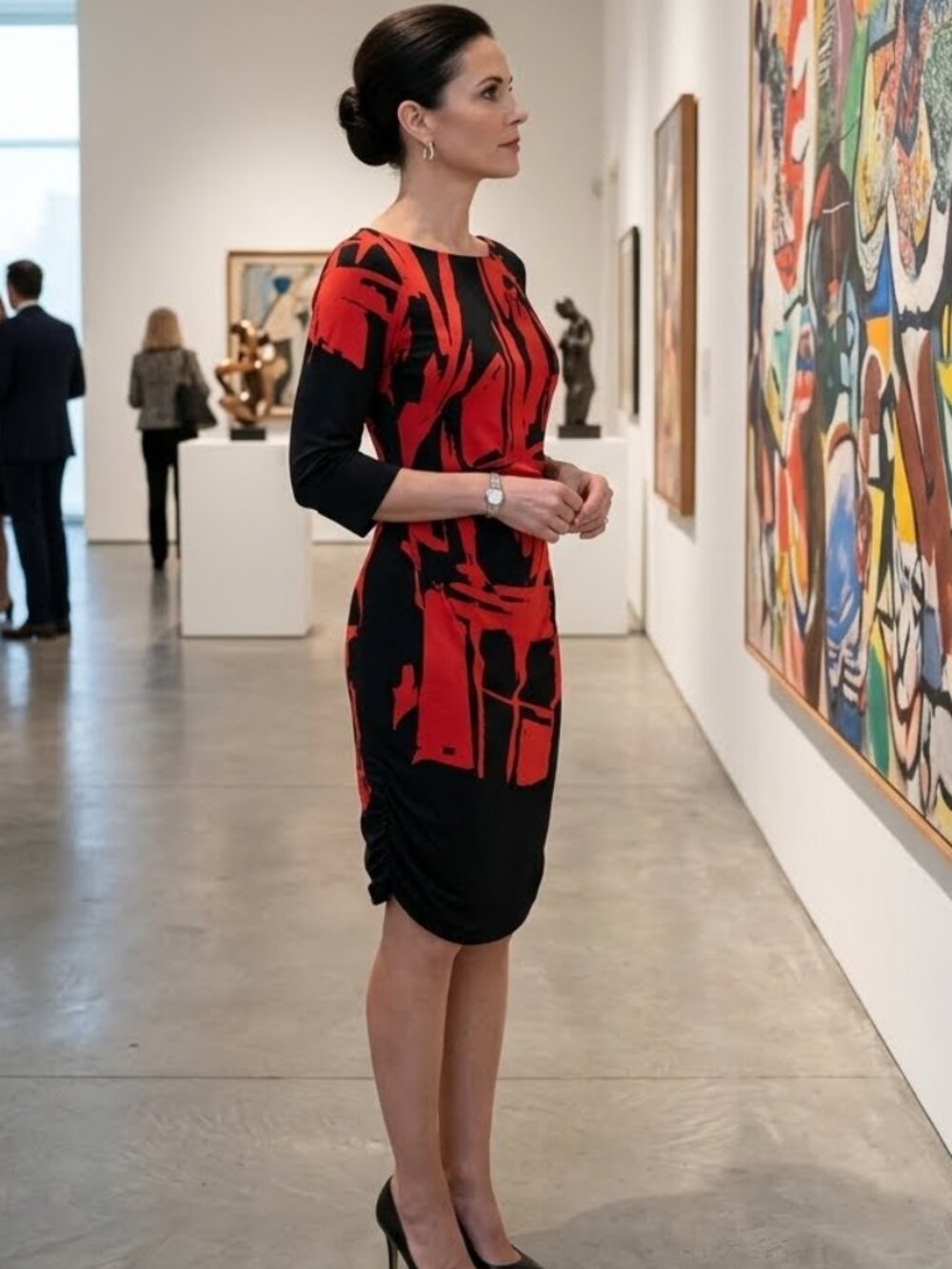 Yoana Baraschi Black Red Silk Blend Sophisticated Statement Bodycon Dress 3269